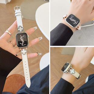 新款小香风四叶草适用iwatchs10表带applewatchs9代se苹果s8手表带ultra真皮41mm女款iphonewatchs7654高级感