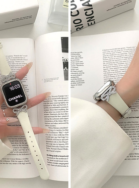 适用iwatchs9表带applewatch8手表带s7蝴蝶钻双面真皮iphonewatch654321代se高级感watchs8女款ultra2小众s6