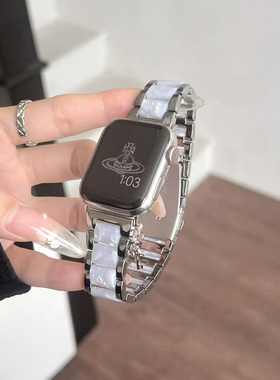 新款适用iwatchs10表带applewatchs9苹果s8手表带Se代s7树脂三株金属s8表链iphonewatch女款s6高级s54321秋冬