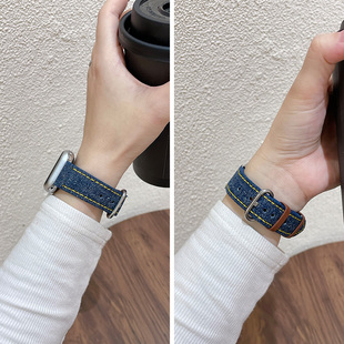 适用iwatch9表带applewatch8苹果手表带s7牛仔se代654321小香风applewatchultra2女款iwatchse男士s9夏天s8s6