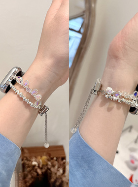 新款适用iwatch11表带iwatchs10苹果手表带s9碎银琉璃applewatchs8手链式Se3代s7金属iphonewatch5夏季s6女款