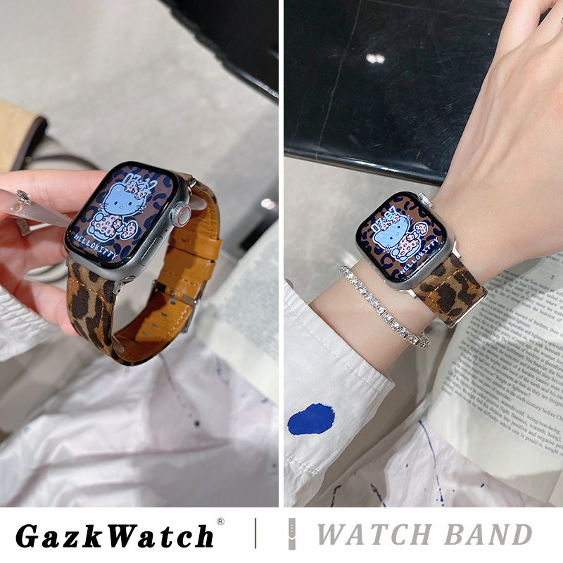 新款豹纹拼超纤iwatch表带秋冬