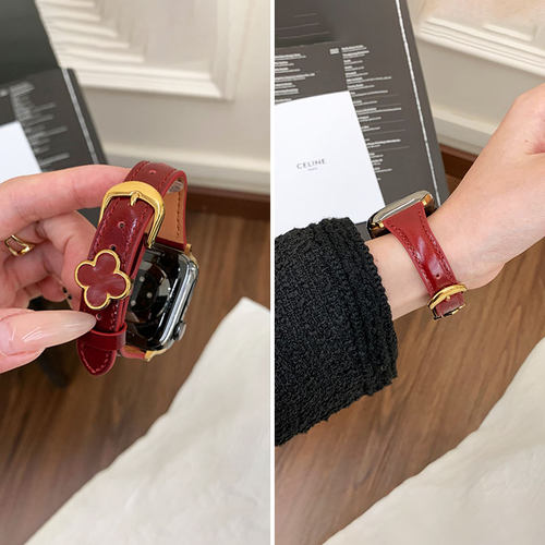 四叶草牛皮适用苹果s11手表带s10