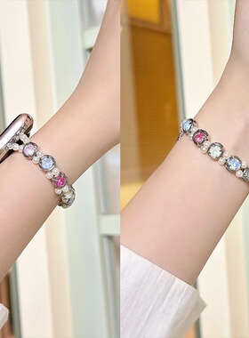 适用苹果iwatchs11表带applewatchs10苹果s9手表带s876代se七彩钻手链式iphonewatch5女款夏天夏季高级感可爱