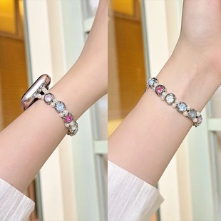 适用苹果iwatchs11表带applewatchs10苹果s9手表带s876代se七彩钻手链式iphonewatch5女款夏天夏季高级感可爱