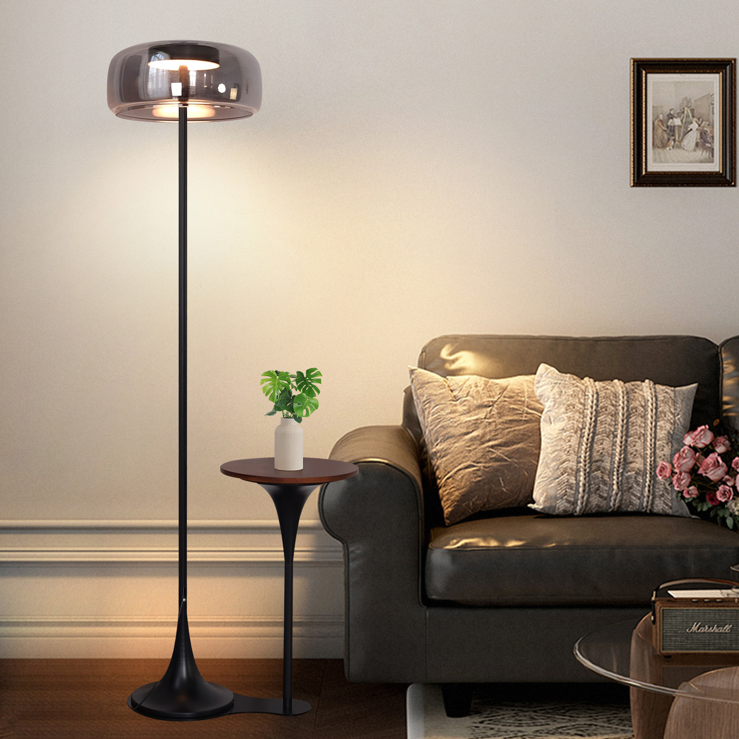 意式极简落地灯客厅沙发旁边高级感带置物架一体床头卧室氛围立式