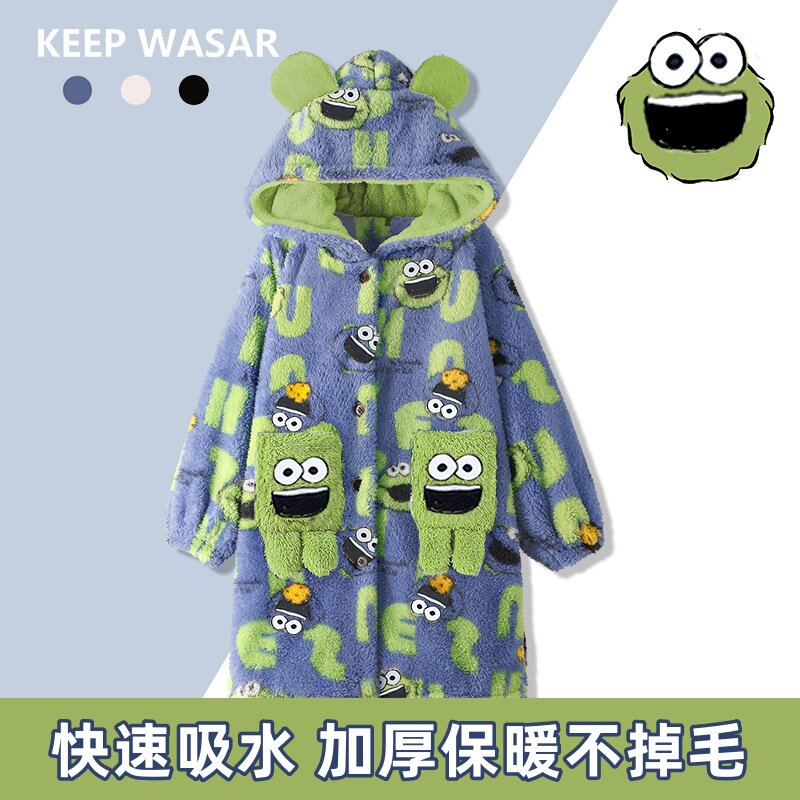 儿童浴袍男童洗澡专用冬季加厚加绒2025新款睡袍吸水珊瑚绒家居服