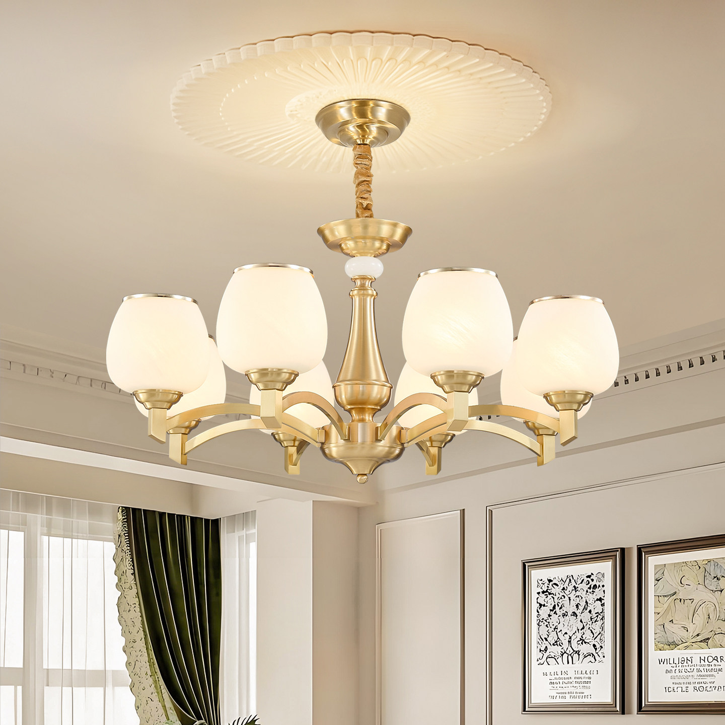 法式简约客厅吊灯创意现代轻奢美式餐厅卧室欧式全铜大厅中山灯具