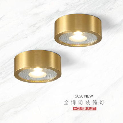 全铜明装筒灯北欧客厅家用阳台过道吸顶灯无主灯免开孔led射灯