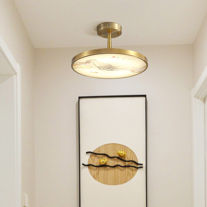 新中式吸顶灯中国风圆形全铜客厅灯具别墅餐厅卧室古典led铜灯