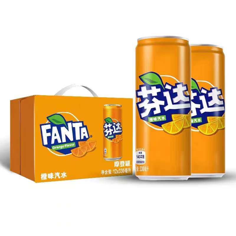 可口可乐摩登罐芬达碳酸汽水饮料葡萄味苹果味蜜桃味330ml*12罐