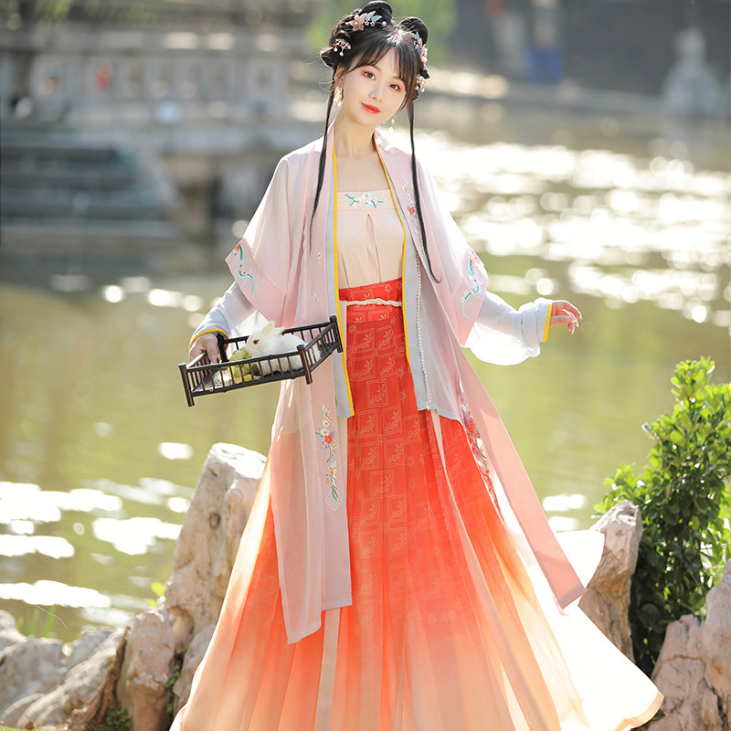 原创宋制汉服女中国风对襟长褙子齐腰襦裙古风超仙飘逸改良夏季款