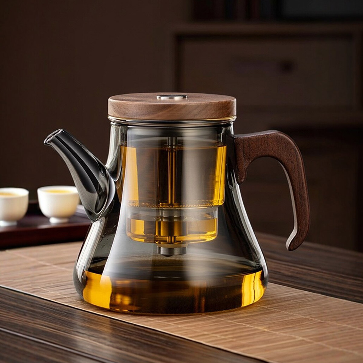 实木手杯全玻璃内胆飘逸杯泡茶壶