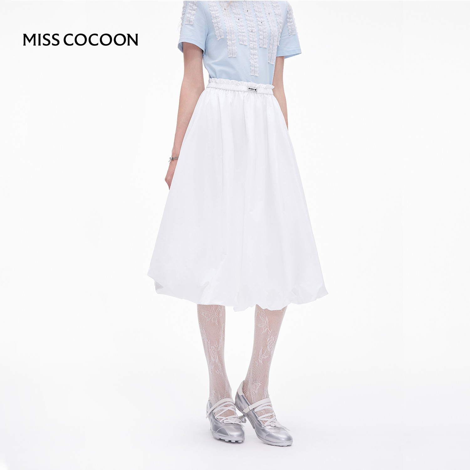 MISSCOCOON可可尼白色长款裙子女2025秋季新款盐系花苞醋酸半身裙,女装/女士精品,半身裙,淘宝优惠券,粉丝福利购,淘宝优惠卷