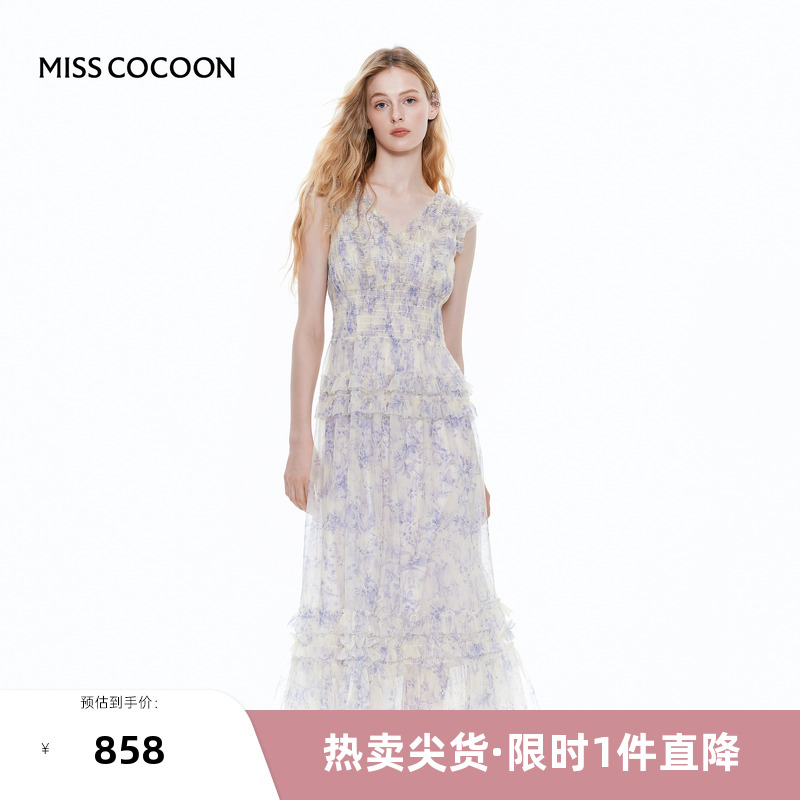 MISS COCOON可可尼度假蛋糕裙荷叶边连衣裙女2025夏季新款碎花裙