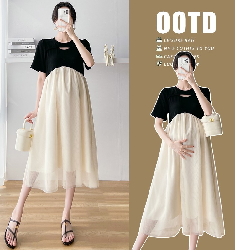 PLUS SIZE MATERNITY DRESS SUMMER NEW PREGNANCY LOOSE FASHION FOREIGN FASHIONABLE MOM CHIFFON SKIRT 200 POUNDS