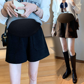 孕妇短裤 子秋冬装 外穿宽松加厚雪尼尔阔腿短裤 大码 托腹靴裤 200斤