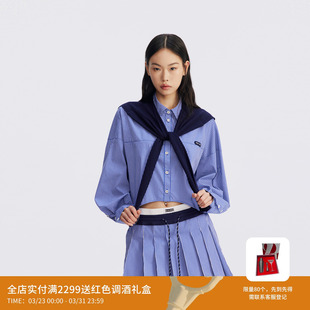 REVAN芮范设计师款 RL72403319 藏青毛织披肩格纹衬衫