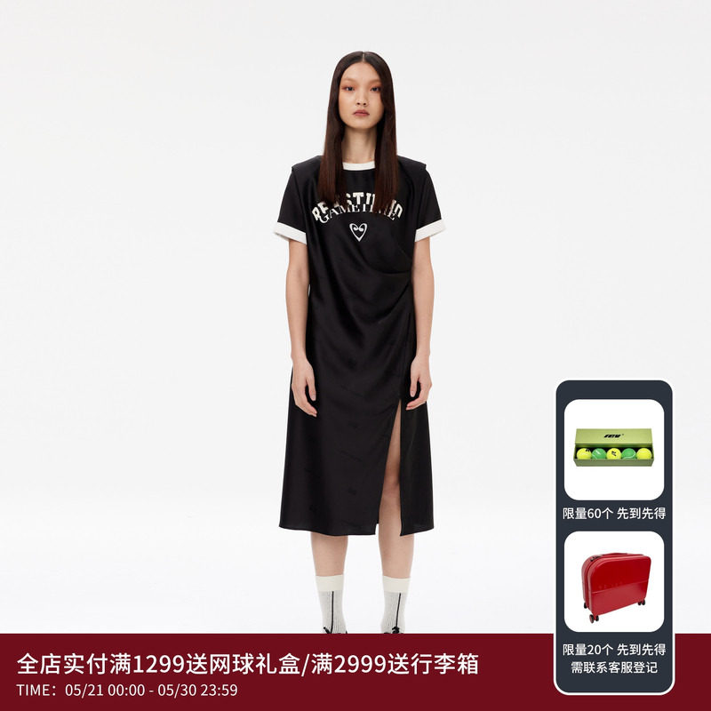 REVAN芮范设计师款质感缎面印花连衣裙RM11101123