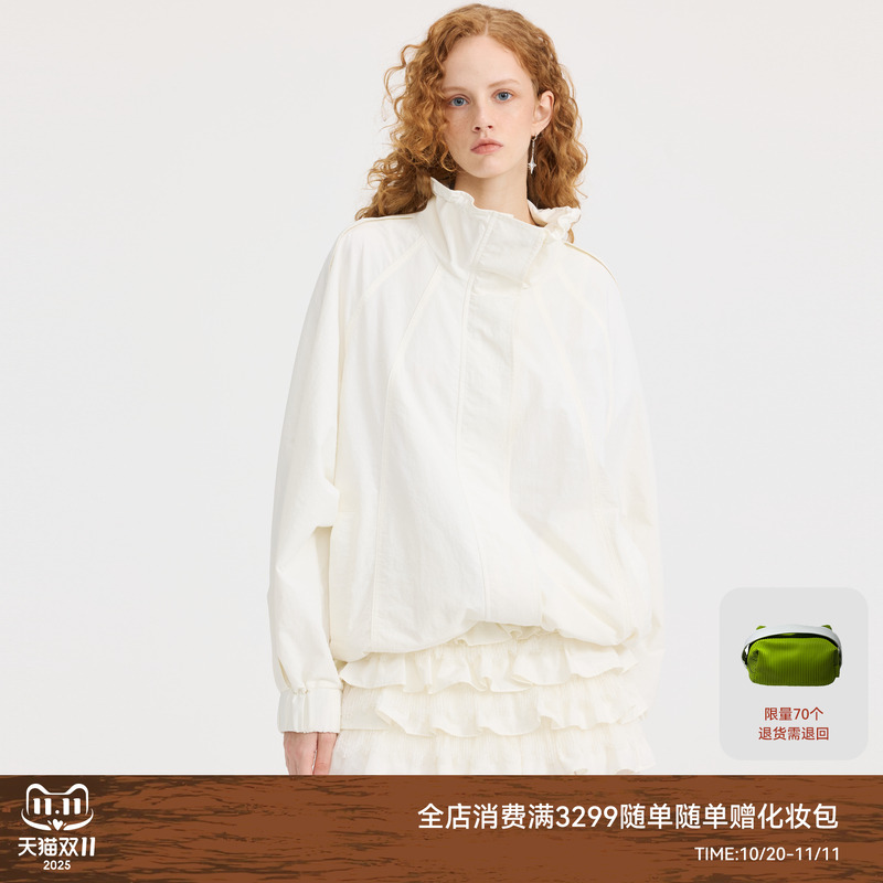 REVAN芮范2025春季新品设计师款运动风花边立领外套RL10110212