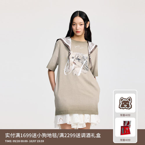 REVAN芮范设计师款趣味猫咪图案连衣裙RL31101153