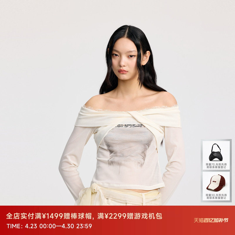 REVAN芮范设计师款交叉一字肩蕾丝边单衣RL30801003