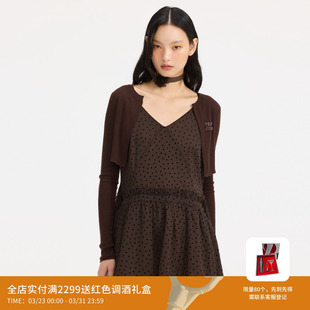 REVAN芮范设计师款 复古棕色波点连衣裙RL11101243