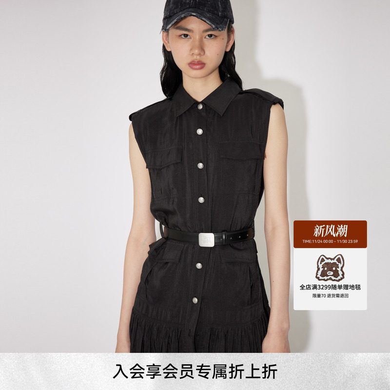 REVAN芮范新品设计师款酷感黑色无袖连衣裙RM31101237