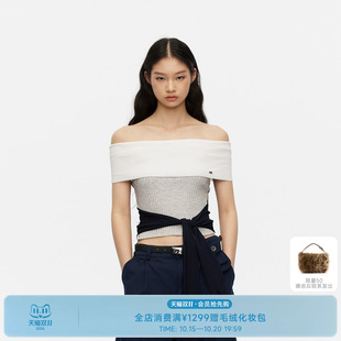 REVAN芮范设计师款一字肩宽边白色领口针织毛衫RK30601423