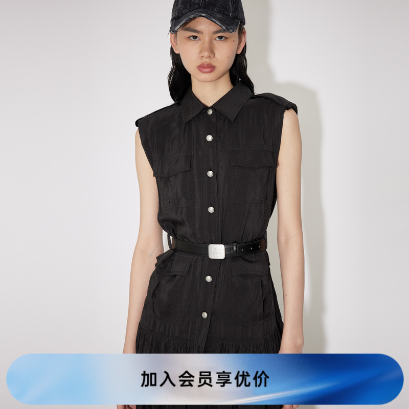 REVAN芮范新品设计师款酷感黑色无袖连衣裙RM31101237
