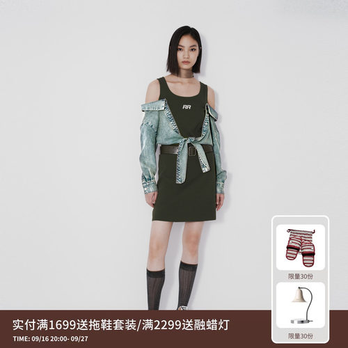 REVAN芮范设计师款真两件牛仔针织连衣裙RM71103126