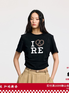 REVAN芮范设计师款爱心碱水结图案黑色T恤RL31001036
