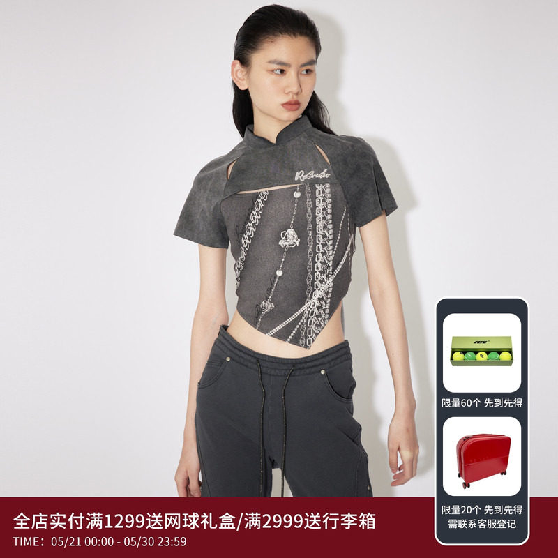 REVAN芮范设计师款辣妹风新中式做旧T恤RM30801104图片