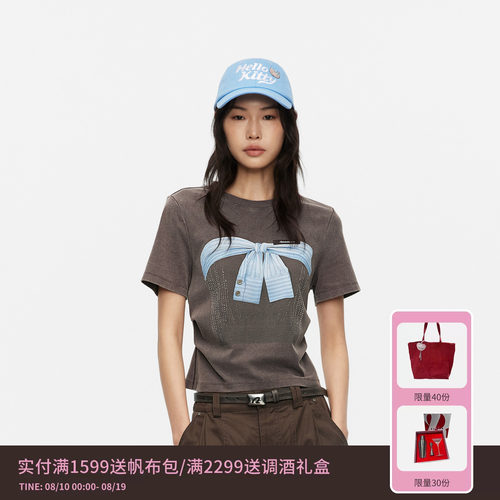 【柯颖同款】REVAN芮范俏皮感假两件系带蝴蝶结图案T恤RK31001044