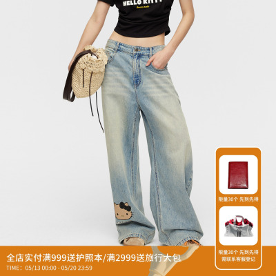 REVAN芮范黑胶唱片黑皮HelloKitty弯刀牛仔裤RK31302027