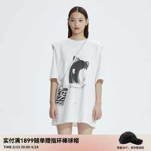 甜酷风猫女印花连衣裙RN11101174 设计师款 新品 REVAN芮范2023春季