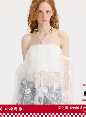 REVAN芮范设计师款蕾丝绣花一字肩单衣RL10801053