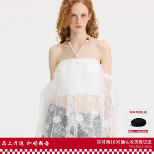 REVAN芮范设计师款蕾丝绣花一字肩单衣RL10801053