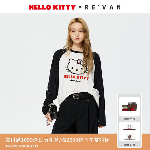 【马上红系列】REVAN芮范HelloKitty黑白插肩长袖T恤RK11001487