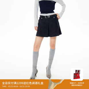 REVAN芮范设计师款 俏皮感夹子藏青百褶裙RL91501032