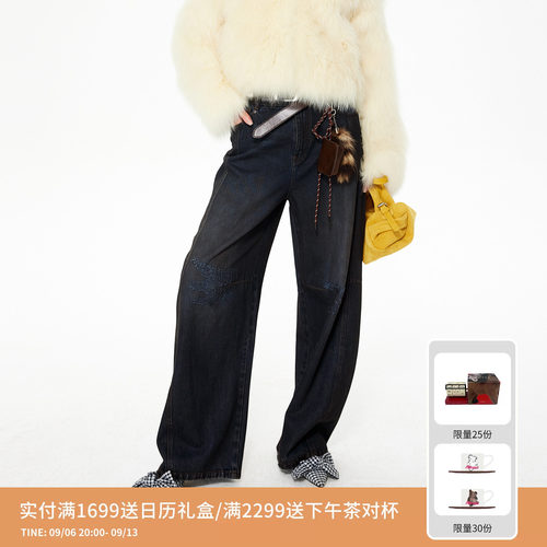 REVAN芮范设计师款复古做旧补丁感牛仔裤RL91302113