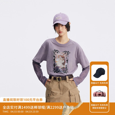 REVAN芮范设计师款猫咪丘比特假两件T恤RL71001035