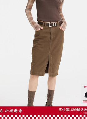 REVAN芮范设计师款优雅率性咖色牛仔半裙RL11503161