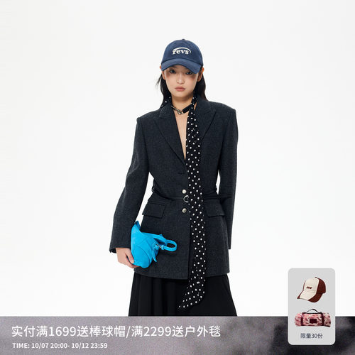 REVAN芮范设计师款波点丝巾毛呢连衣裙RL91101131
