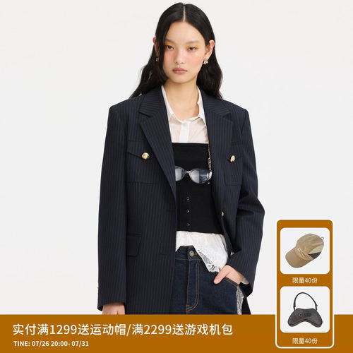 REVAN芮范设计师款质感挺括藏青条纹西装RL10101206