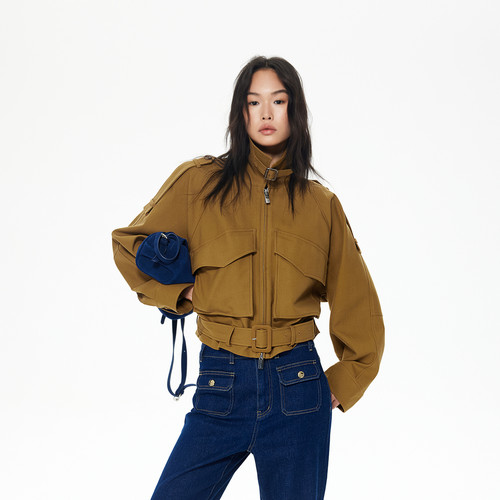 REVAN芮范设计师款工装风芥黄色夹克外套RL90105149