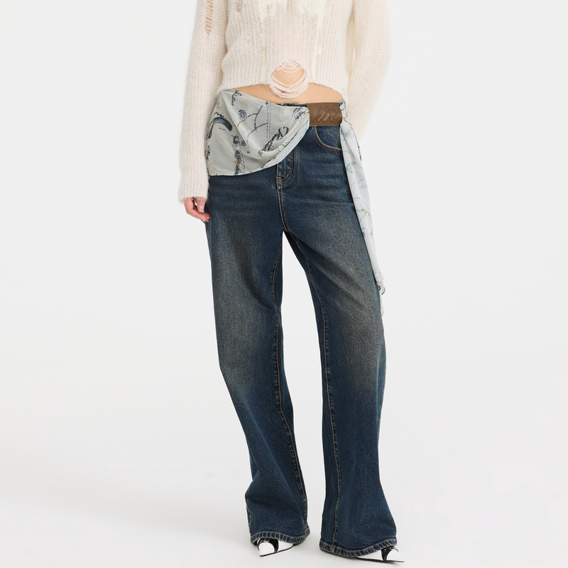 REVAN芮范设计师款酷帅摩登屁帘牛仔裤RL11302119