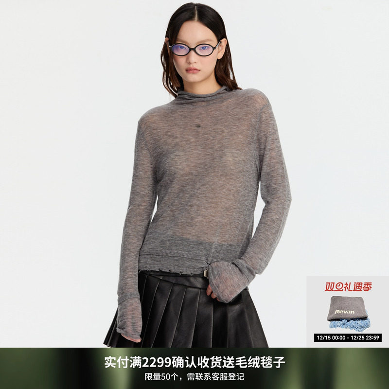 REVAN芮范设计师款微高领假两件破洞毛衫RM90601168