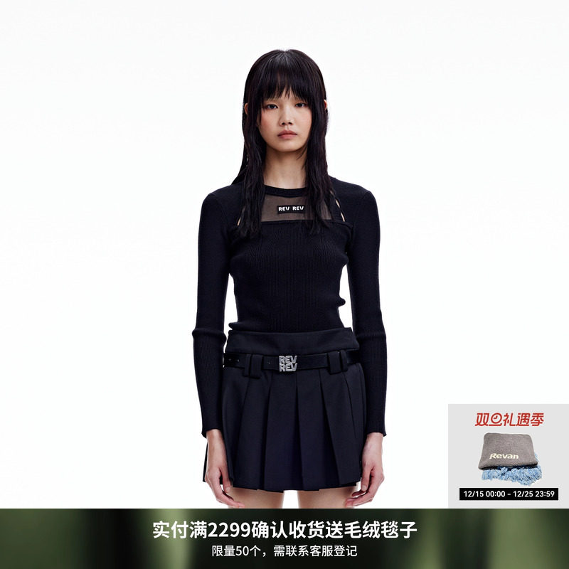 REVAN芮范设计师款甜酷辣妹风紧身毛衫
