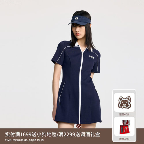 REVAN芮范设计师款网球运动风藏青连衣裙RL31101249